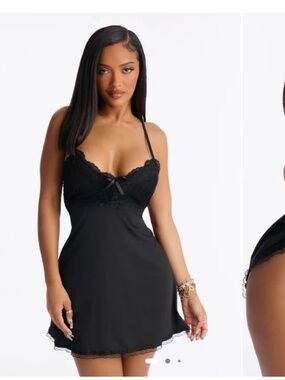 Sheer Lace Trim Babydoll - Black